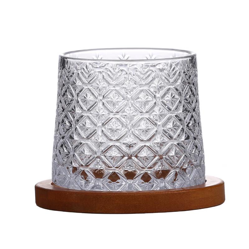 Crystal Glass Whiskey Tumbler with Rotating Base