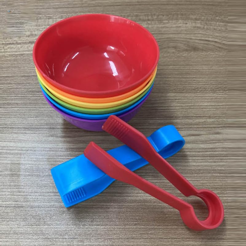 Toyvian Set of 2 Sorting Cups, Montessori Stem Tongs for Toddlers, Colorful Matching Game Toy, Rainbow Bowl Game, Soft Rubber Clips for Children