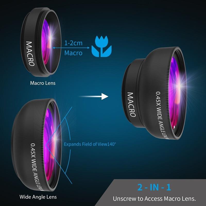 2in1 Objektiv 0.45X Weitwinkel+12.5X Makroobjektiv Professionelles HD Handy Kameraobjektiv