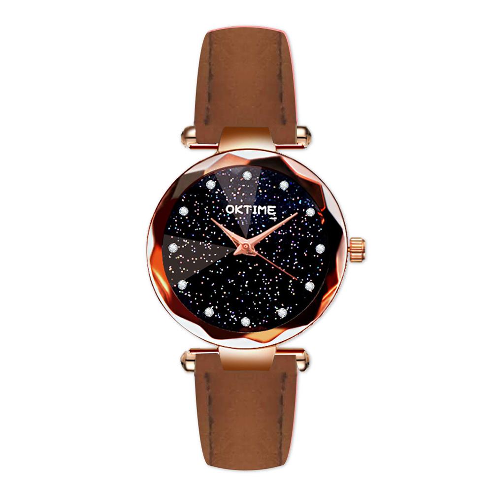 Women Fashion Retro Belt Quartz Movement Wristwatch Starry Sky Dial Watch