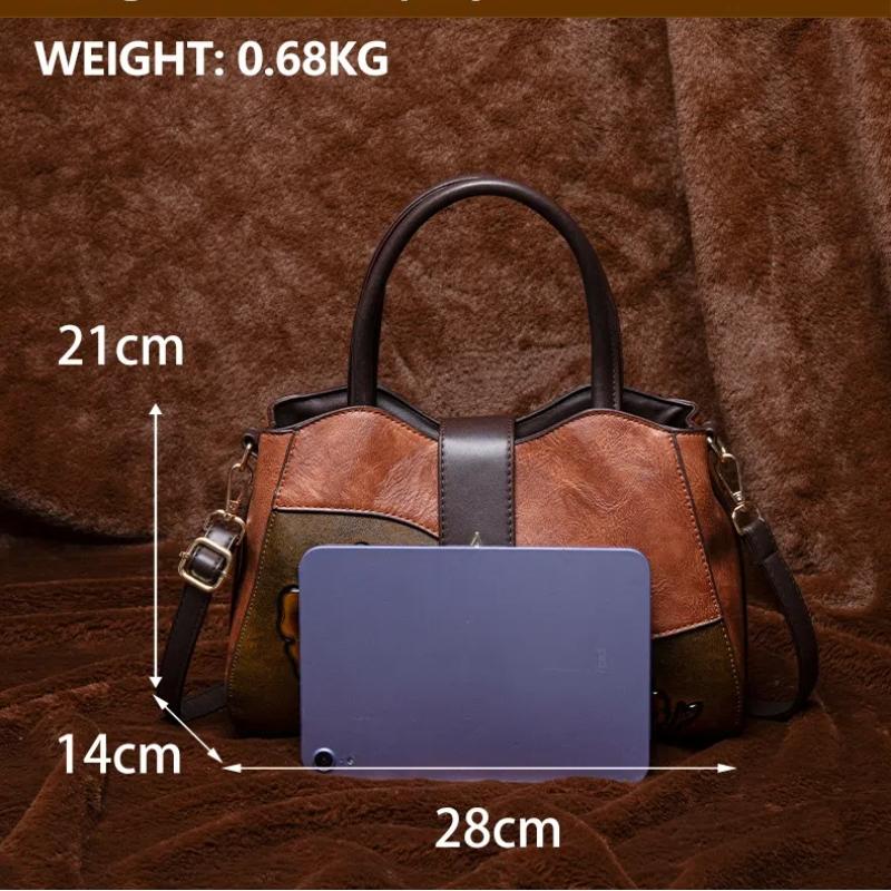 2025 Vintage Shoulder Crossbody Bags for Women Splicing Literary Embossed Handbag For Ladies Gift Purse PU Leather Women Bags