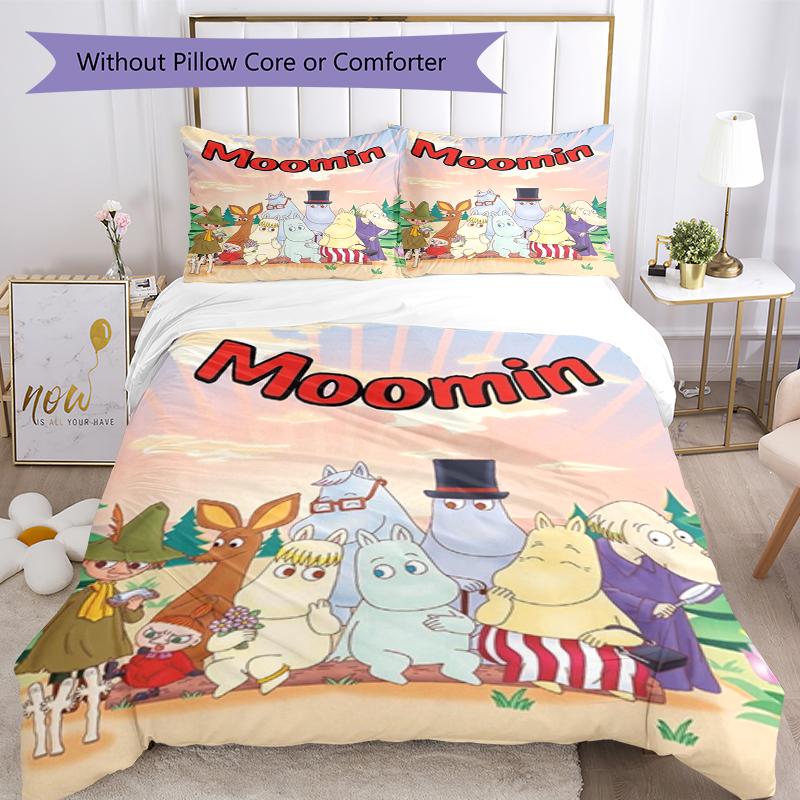 3pcs Moomin Bedding Set Duvet Cover Closure Includes 1 Duvet Cover & 2 Pillowcases, Soft and Comfortable for All Seasons.