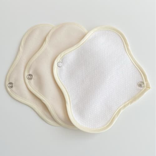 Serenapu Cloth Pads, Fu Liners, 3-Pack (Can also be used as incontinence pads) Unbleached, Undyed, 100% Pure Cotton, Waterproof Outer Pad, Panty Liner