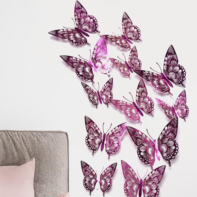 12 Pieces Colorful Butterfly Wall Stickers Set 10 Colors Hollow Cut Out DIY Pearl Paper Simulation Decor for Home Room