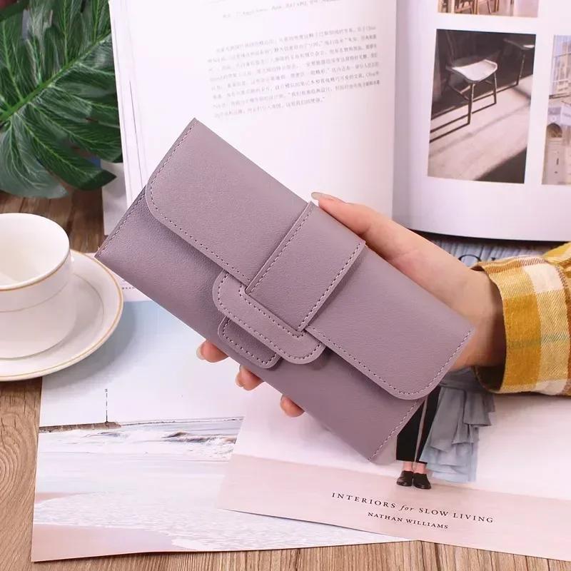 Pu Leather Women Wallets Luxury Long Hasp Fold-Over Pattern Coin Purses Female Solid Colors New Thin Clutch Phone Bag