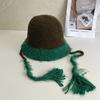 Winter women's color matching straps cute travel warm knitted hat imitation rabbit fur fashion wool hat