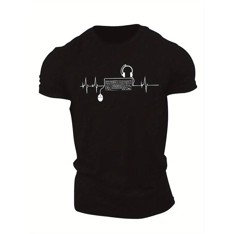 

Heartbeat Game Player Men s Short Sleeve T-shirt Summer T-shirt Top, Oversized, Cool, Casual, and Fashionable 4XL чорний