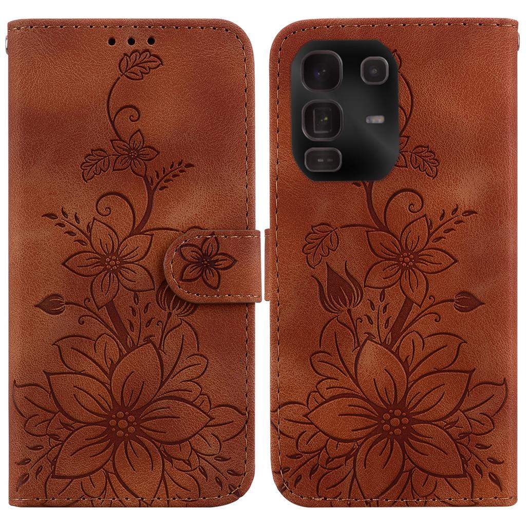 For Infinix Note 50 Pro+ 5G Stand Case Lily Flower Imprint Leather Phone Cover with Wrist Strap