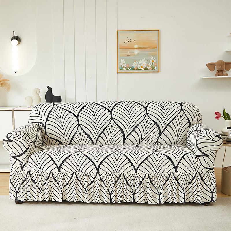 1pc Stretch Sofa Slipcover Non-slip Sofa Cover With Skirt Geometry Couch Cover for Bedroom Office Living Room Home Decor