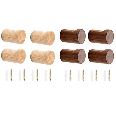 Natural Beech Wooden Hook Towel Holder Hooks with Screws and Adhesive Stickers