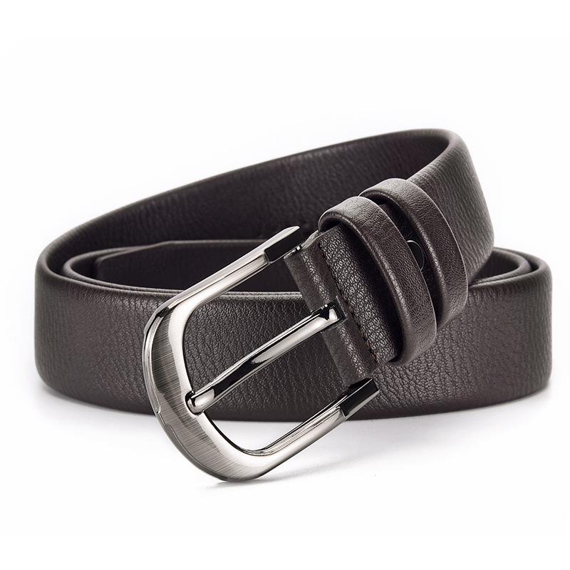 Men's Genuine Leather Pin Buckle Belt, Lychee Pattern, 3.8cm Wide, Fashionable and Versatile for Jeans