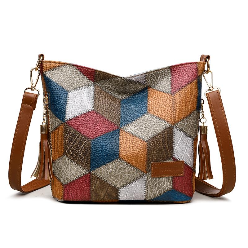 Women Bag Soft PU Leather Purse Quality Female Shoulder Messenger Bag Designer Large Capacity Patchwork Bucket Handbag