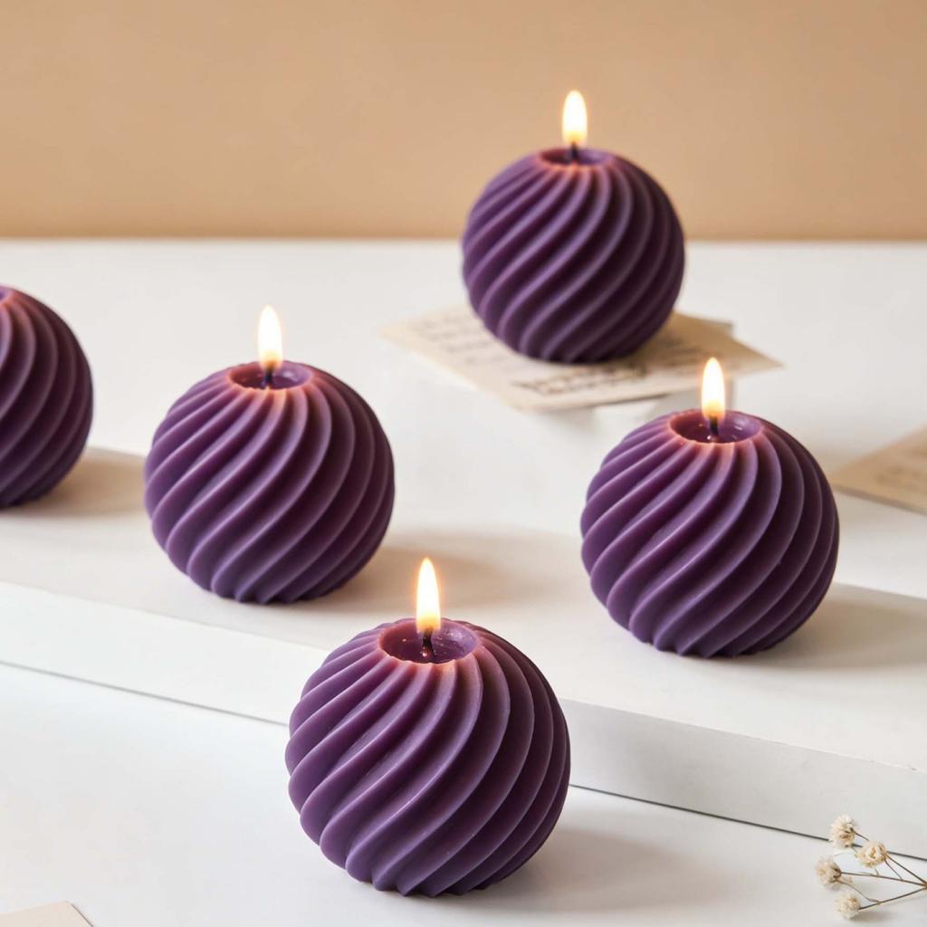 DIY Round Ball Scented Candle Silicone Mold Geometric Striped Spiral Sphere Resin Plaster Ornament Silicone Mold Home Decoration