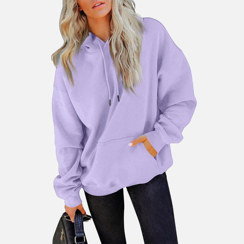Women's Casual Pocket Hoodie Fashion Drawstring Pullover Top Sweatshirt