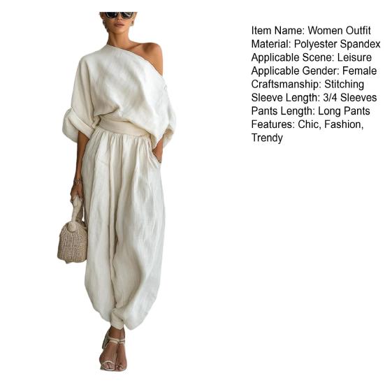 Dámské dvoudílné outfity Krátký rukáv Mimo rameno Pulovr a Volné Harem kalhoty Set Letní Dovolená Relaxační sady