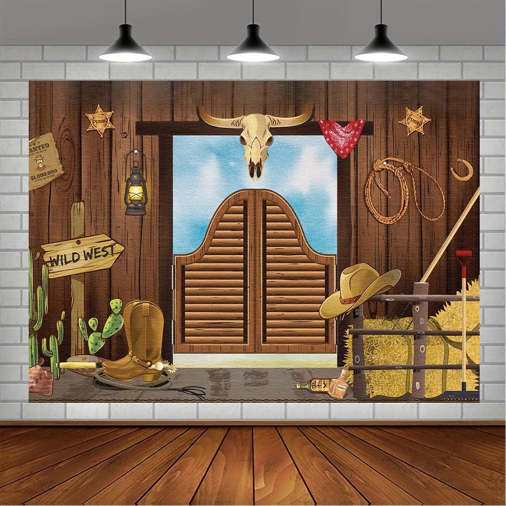 Western Party Supplies Western Theme Cabin Barn Banner Cowboy Decoration Photo Booth Background (Wild West)