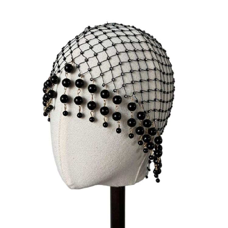 Sparkling Pearls Adorned Tassels Hair Hat Sophisticated Faux Pearls Tassels Hairpiece Hat for Evening Event and Galas