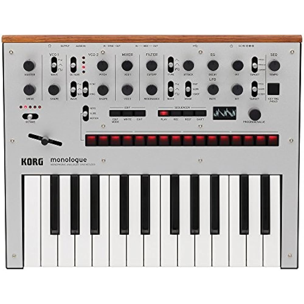KORG monophonic analog synthesizer, monologue SV, monologue silver, 25-key, 16-step sequencer, os...