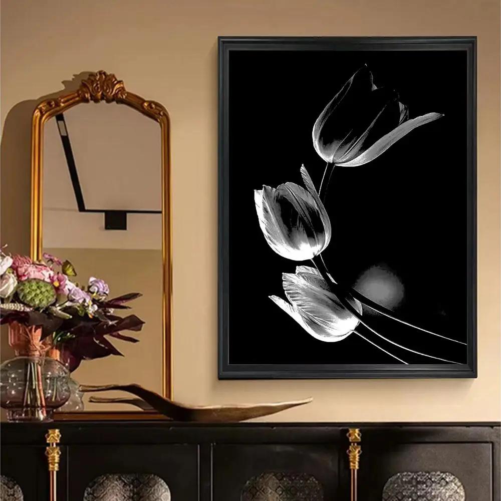 Black and White Wall Art Plant Flower Poster Printing Canvas Painting Nordic Living Room Home Decoration Wall Painting
