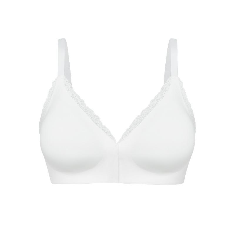 

Front open buckle seamless underwear women s beautiful back sexy lace large size European and American no steel ring anti-sagging side breast bra S белый