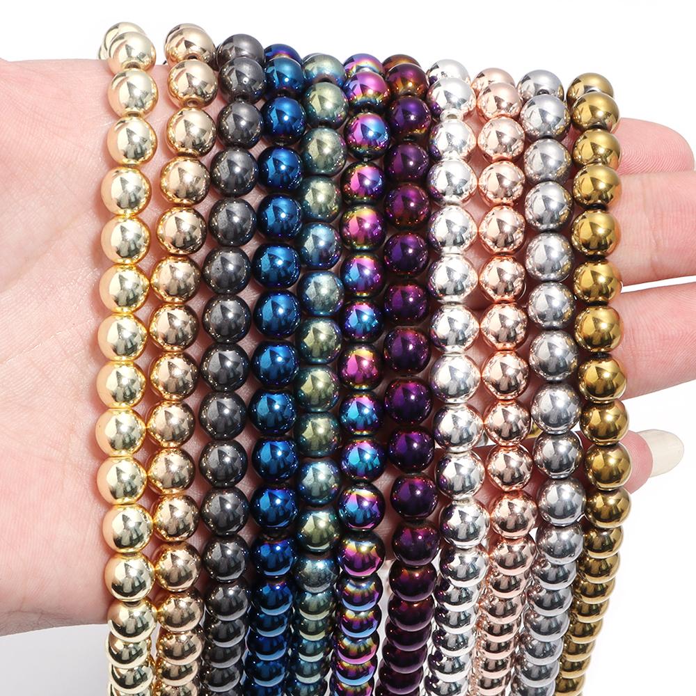 1 String Hematite Stone Beads 2 3 4 6 8 10mm Electroplated Colorful Spacer Round Beads Diy Charm Necklace Bracelet Jewelry