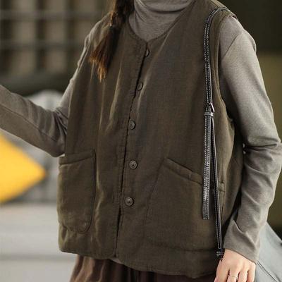 Vest for Women Cotton Autumn Winter Sleeveless Tops Vest Oversize Solid Color Vintage Large Pocket Sleeveless Vest Thickened Vest