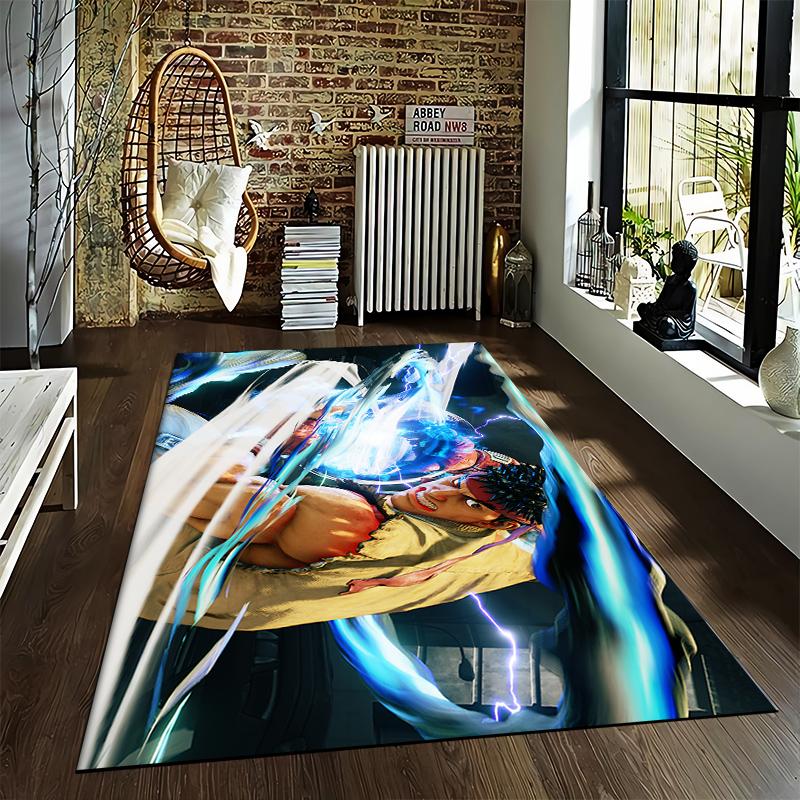 Dynamic Fighting Character Rug, Cool Vivid Design Suitable for use as an anti-slip game mat for living room and bedroom sofas