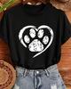 Women Pet Lover Graphic T Shirt Brushed Texture Heart With Paw Print Round Neck Short Sleeve Soft Casual Dog Mom Everyday Tee