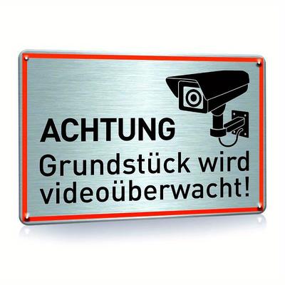 HD Metall Blechschild Achtung Grundstück Wird Videoüberwacht Deutsches Überwachungskamera Warnschild Metallschild für Außenbereich Grundstückssicherheit