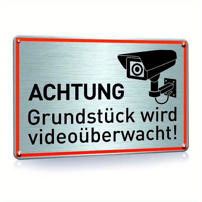 HD Metall Blechschild Achtung Grundstück Wird Videoüberwacht Deutsches Überwachungskamera Warnschild Metallschild für Außenbereich Grundstückssicherheit