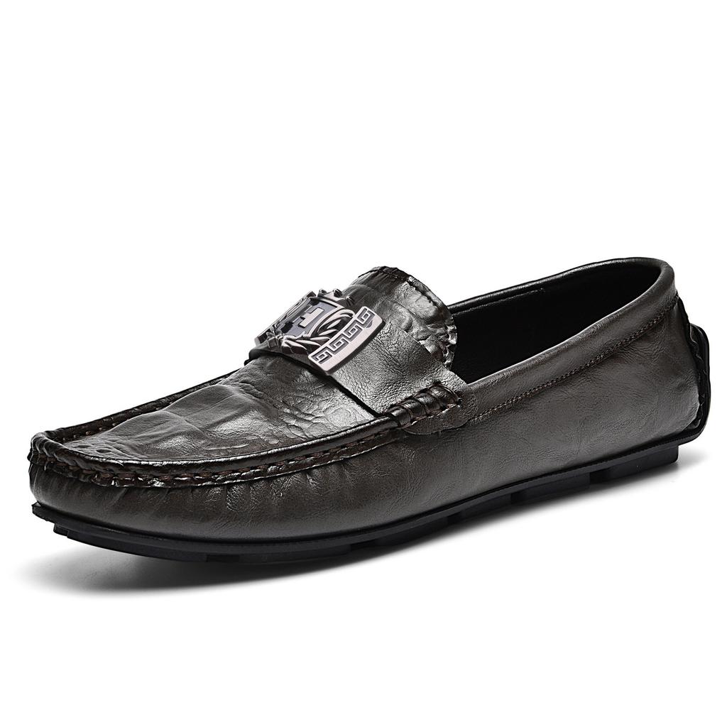 Crocodile pattern beanie shoes lazy driving shoes British casual men's leather shoes genuine leather H