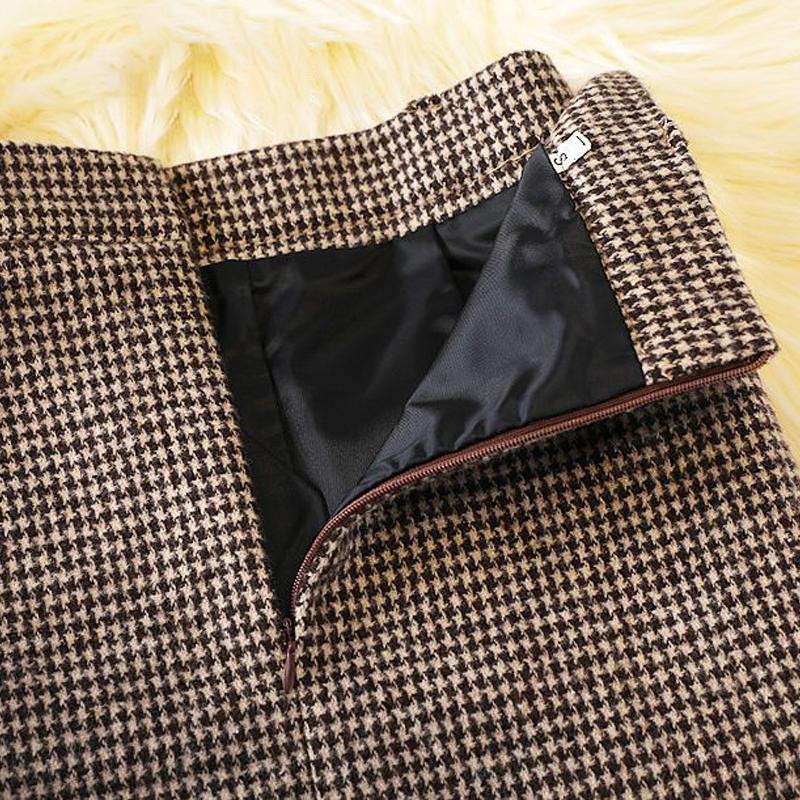 Karomuster Wollmischung Gürtelröcke Hohe Taille Schlank Hahnentritt A-Linien-Rock