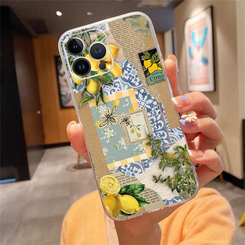 

Phone Case For iPhone 17 Pro Max Air 16 15 14 13 Pro Max 15 16 Pro 15Plus Silicone Cover Summer Fruit Lemon iphone 16ProMax