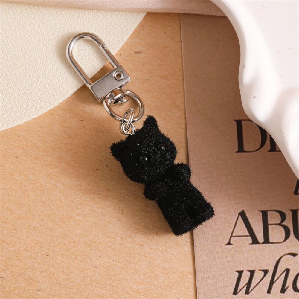 1pcs Sweet 3D Flocking Kitten Keychain Cat Couple Mobile Phone Pendant Car Keyring Earphone Backpack Charms Bag Decor