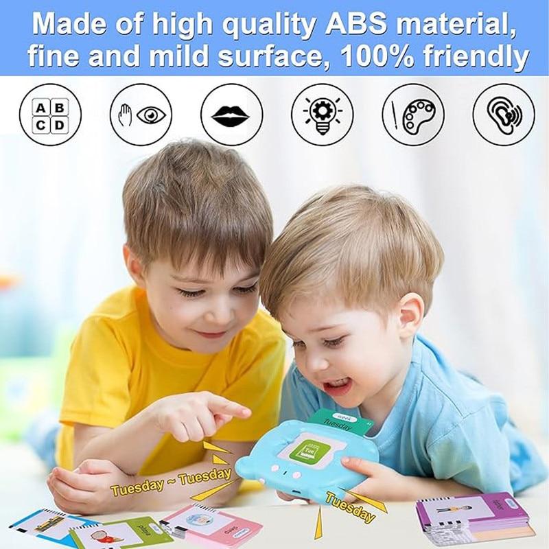 Montessori Englisch Lernspielzeug für Kinder, Wortlernmaschine mit 112 Lernkarten, Blaues Lernspielzeug für Kleinkinder