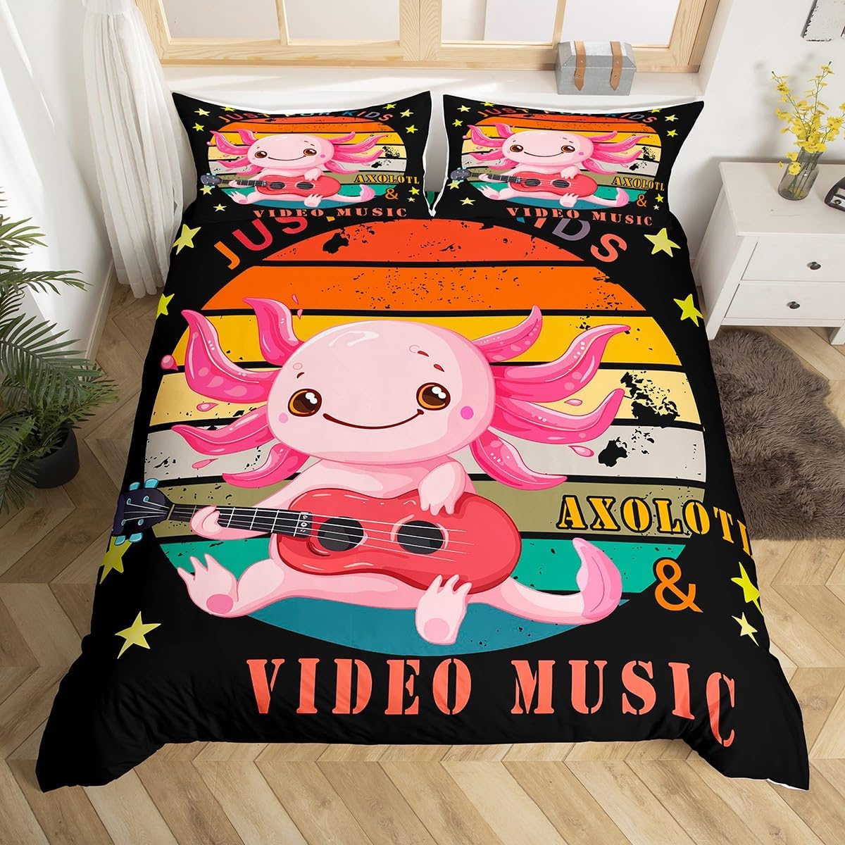 

Gamer Bedding Set Axolotl Duvet Cover Twin Queen,Rainbow Comforter Cover For Boys Girls Teens, Cute Wildlife Animal Quilt Cover EU Single(135x200cm)
