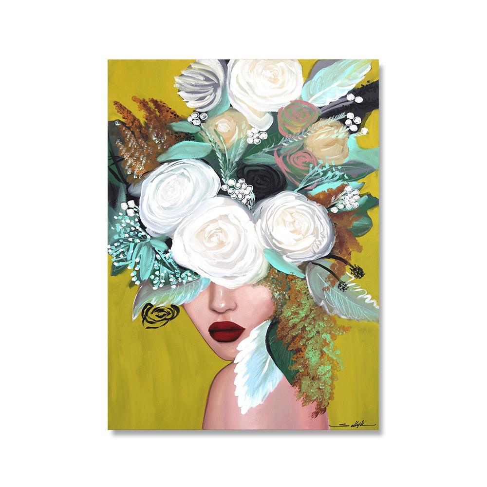 Mode Frauen Kopf Blume Wand Kunst Poster Abstrakte Kunstdrucke Sexy Mädchen Leinwand Malerei Moderne Bilder Wohnzimmer Wohnkultur