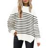 Women's Fashion Round Neck Long Sleeve Sweater Knitted Side Slit Pullover