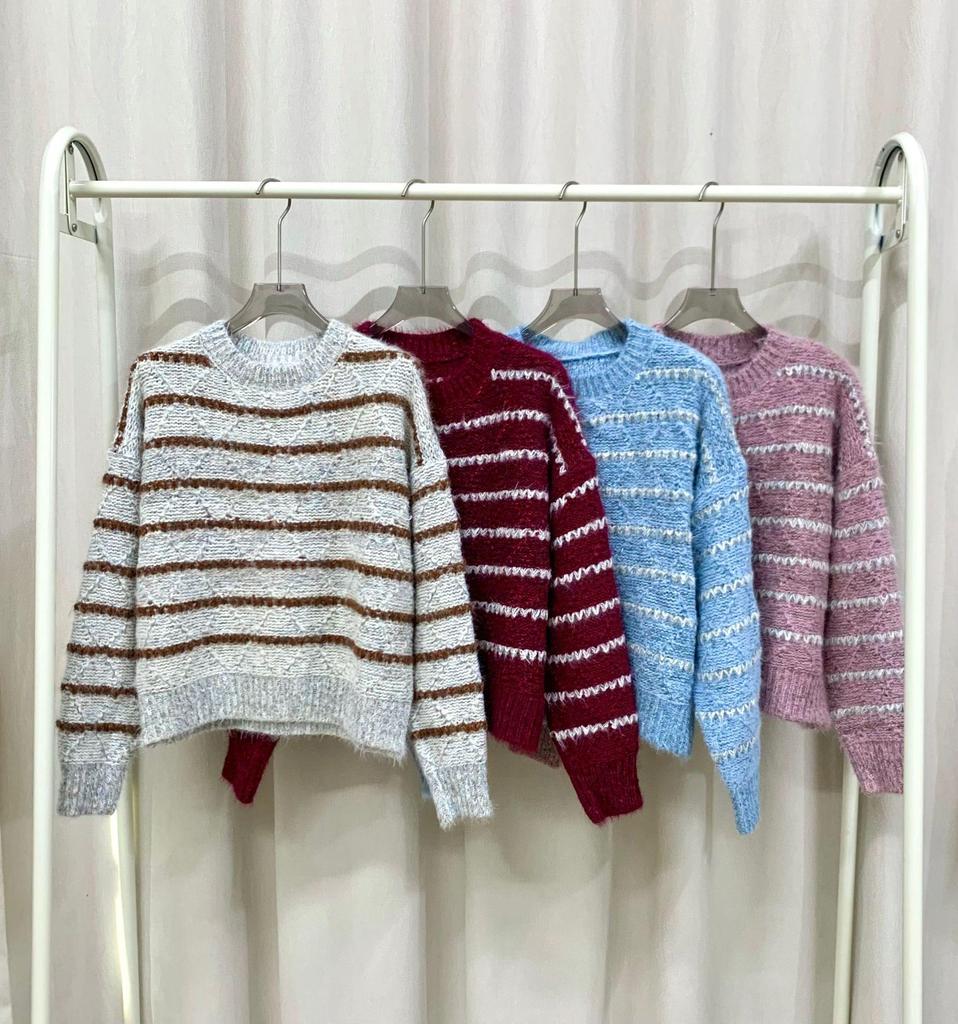 Svetr s pruhy v korejském stylu - Měkký, volný, všestranný dámský pulovr na podzim/zimu