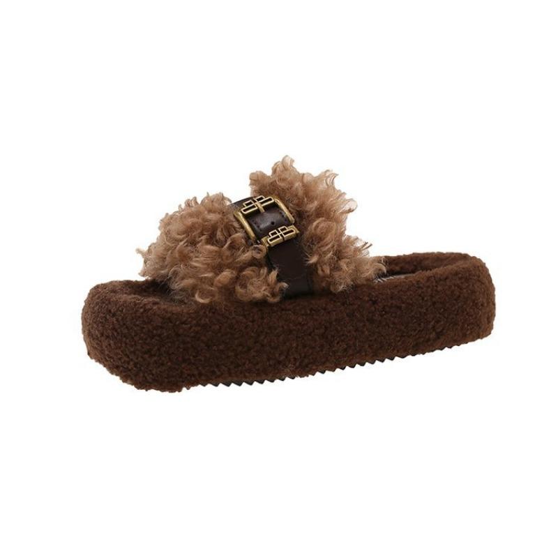 

Ретро толстоподошвенные односимвольные хлопковые тапочки осень новые с круглым носком пушистые тапочки женские уличные тапочки 40 хаки