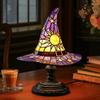 Witch Hat Lamps,2025 Stained Glass Witch Hat Lights with Mystical Charm, Handmade Gothic Wizard Hat Shape Lights for Wiccans & Halloween