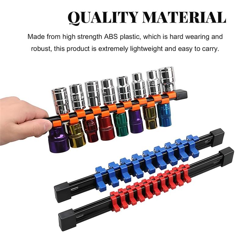 A95I-Premium Quality Double Sided Socket Organizer(3 PCS), 1/2", 3/8", 1/4" ABS Drive Socket Rail Holder Set Kit