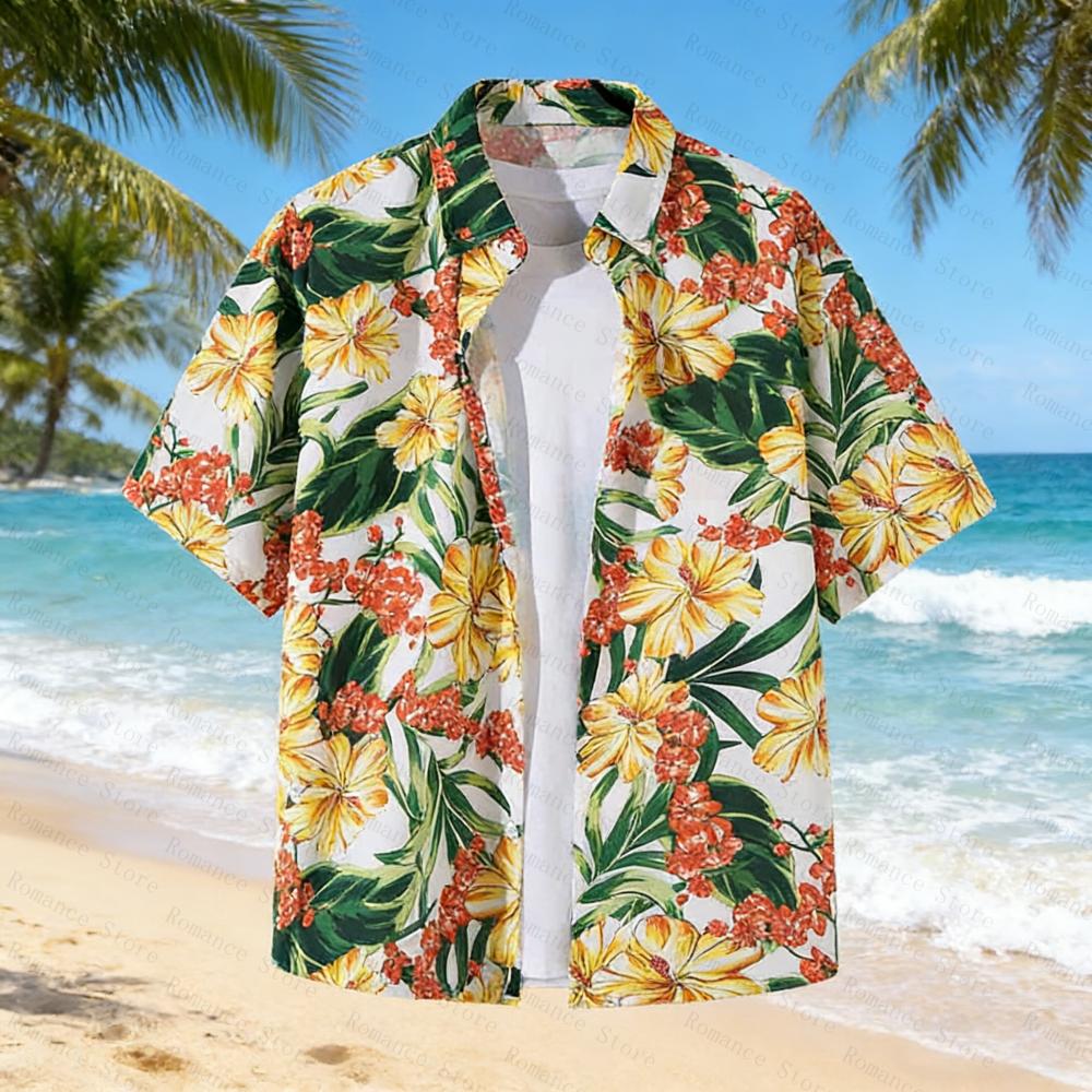 2026 New Flowers Coconut Tree Men 3D Hawaiian Shirt Summer Beach Short Sleeve Shirt Lapel Single Button Shirt Plus size Tops