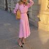 2026 Womens Elegant Striped Collar Shirt Split Hem Maxi Skirt Set - Lightweight Comfortable Office Casual Ensemble