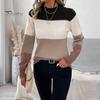 Crew Neck Women Sweater Knitting Tops Round Long Sleeve Color Blocked Knitted Tummy Cover Pullover Loose Hem H-Shaped Warm Casual Daily Wear H-shaped