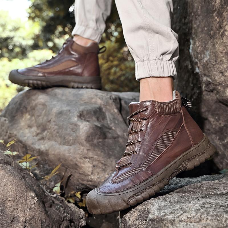 Fashion Mens Breathable Vintage Sneakers Male Hot Sale Basic Boots Men All-match Stylish Male Ankle Boots Leather Fashion Hiking Shoes