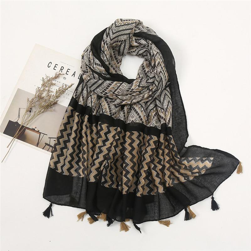 Women Autumn Spain Lovely Polka Floral Tassel Viscose Shawl High Quality Print Wrap Pashmina Stole Bufandas Muslim Hijab Snood