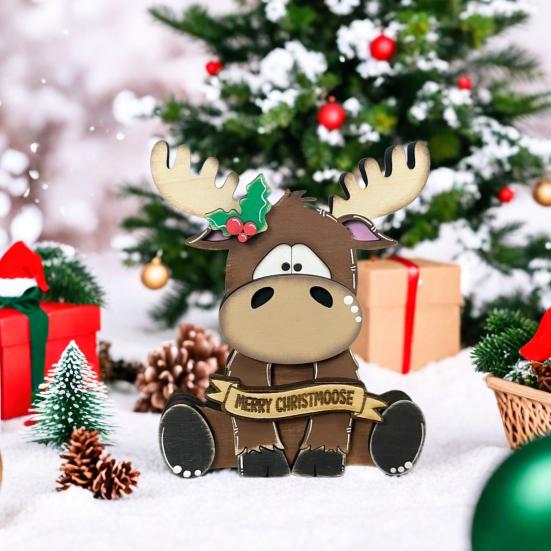 Elk Decoration Wooden Cartoon Elk Ornament Rustic Xmas Centerpiece