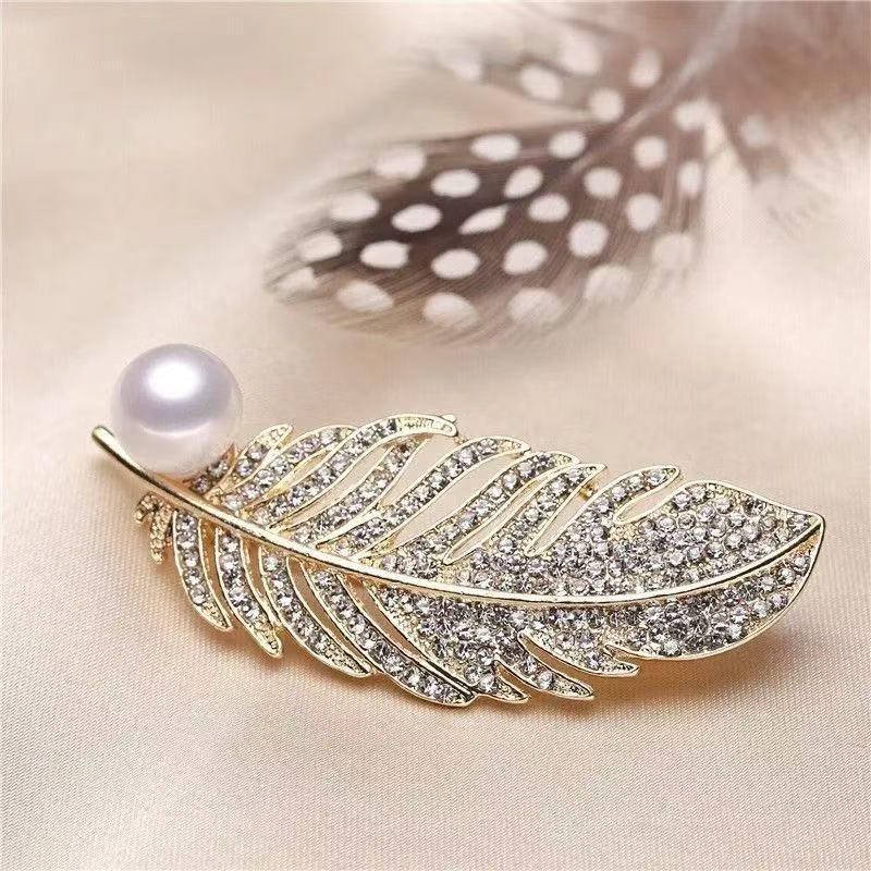 Elegante Luxus Unisex Strass Feder Brosche