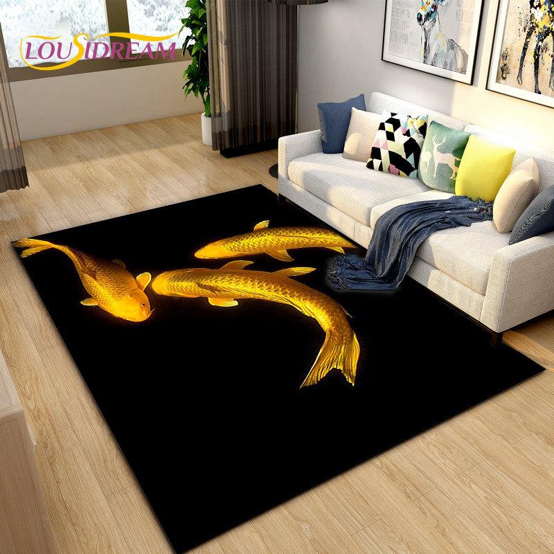Covor de zonă 3D Fish Golden Arowana Betta Fish, covor pentru sufragerie, dormitor, canapea, covoraș, decor, covoraș anti-alunecare pentru joacă pentru copii